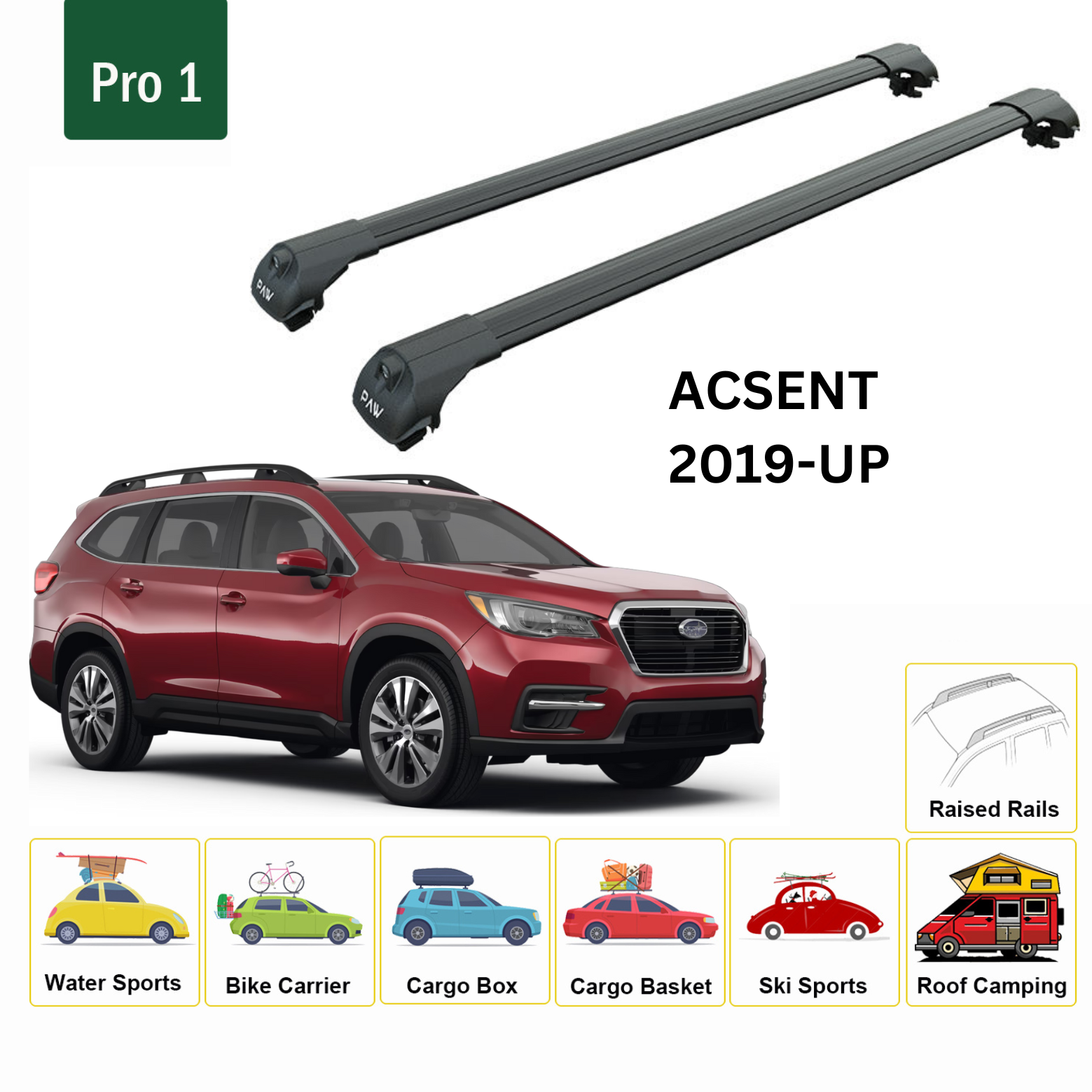 For Subaru Ascent 2019-Up Roof Rack Cross Bars Metal Bracket Raised Rail Alu Black For Subaru Ascent 2019-Up Roof Rack Cross Bars Metal Bracket Raised Rail Alu Black